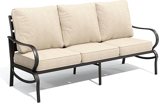 Outdoor Patio Sofa Set PE Rattan Wicker Conversation Furniture Waterproof Cushioned Garden Sofa for Backyard Balcony Poolside Porch