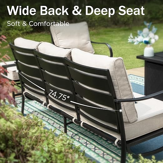 Outdoor Patio Sofa Set PE Rattan Wicker Conversation Furniture Waterproof Cushioned Garden Sofa for Backyard Balcony Poolside Porch