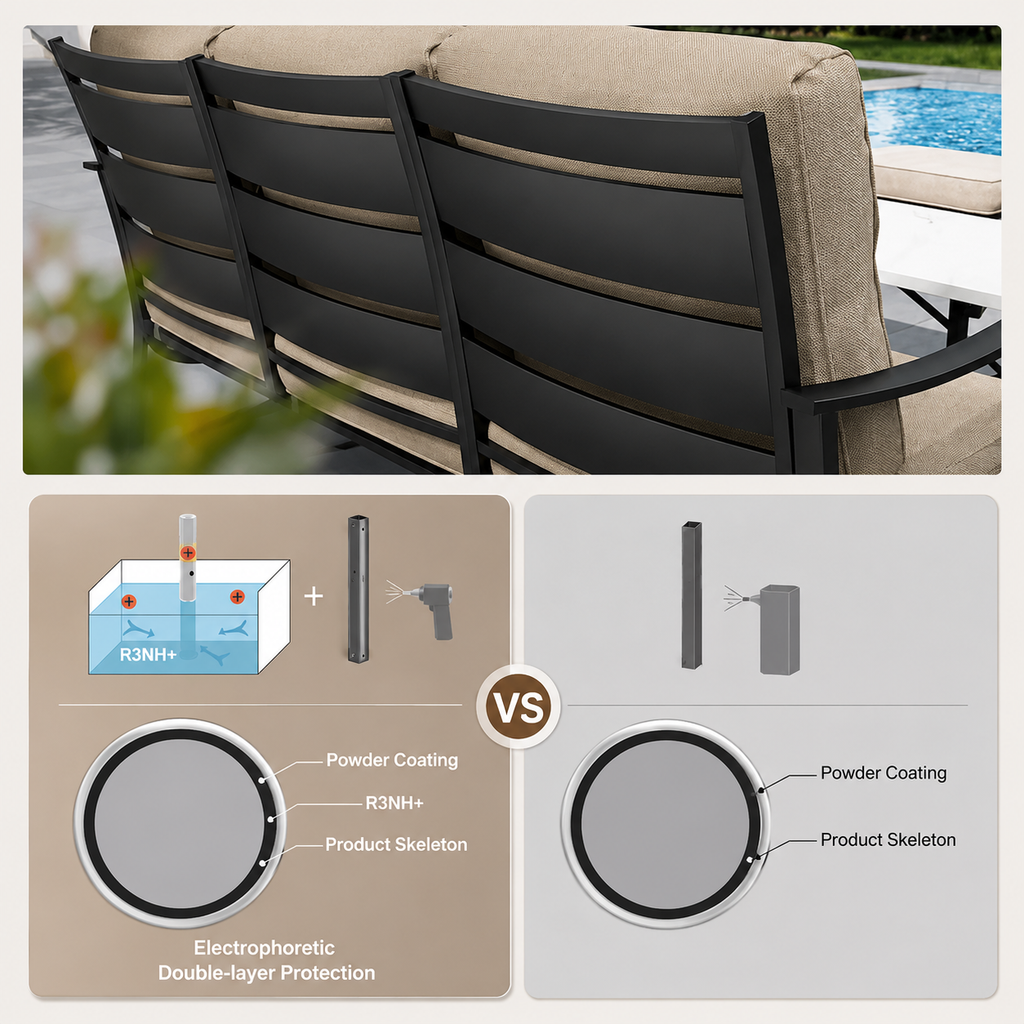 Outdoor Patio Sofa Set PE Rattan Wicker Conversation Furniture Waterproof Cushioned Garden Sofa for Backyard Balcony Poolside Porch